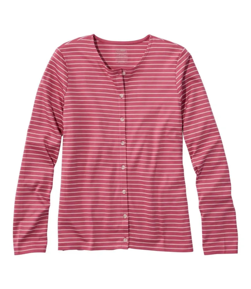 Women's Pima Cotton Tee, Long-Sleeve Crewneck Cardigan Stripe