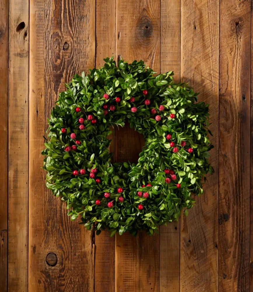 Fresh Boxwood Berry Wreath, 20"