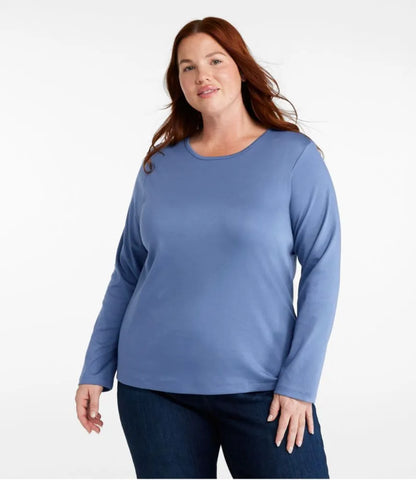 Women's Pima Cotton Tee, Long-Sleeve Crewneck