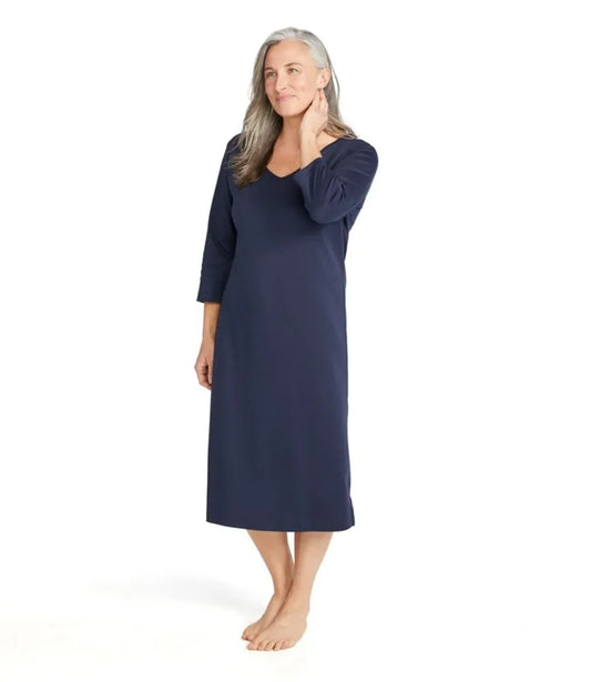 Women's Supima® Cotton Nightgown, V-Neck Three-Quarter-Sleeve