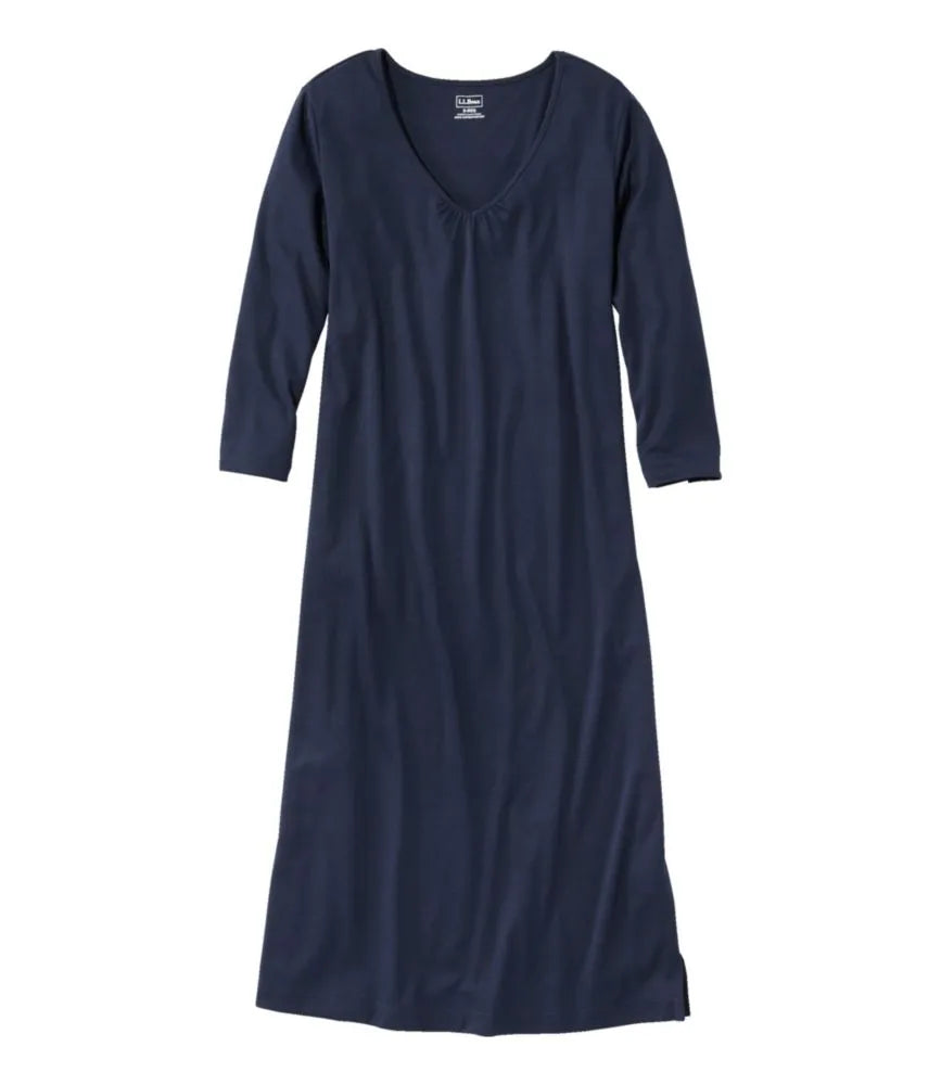 Women's Supima® Cotton Nightgown, V-Neck Three-Quarter-Sleeve