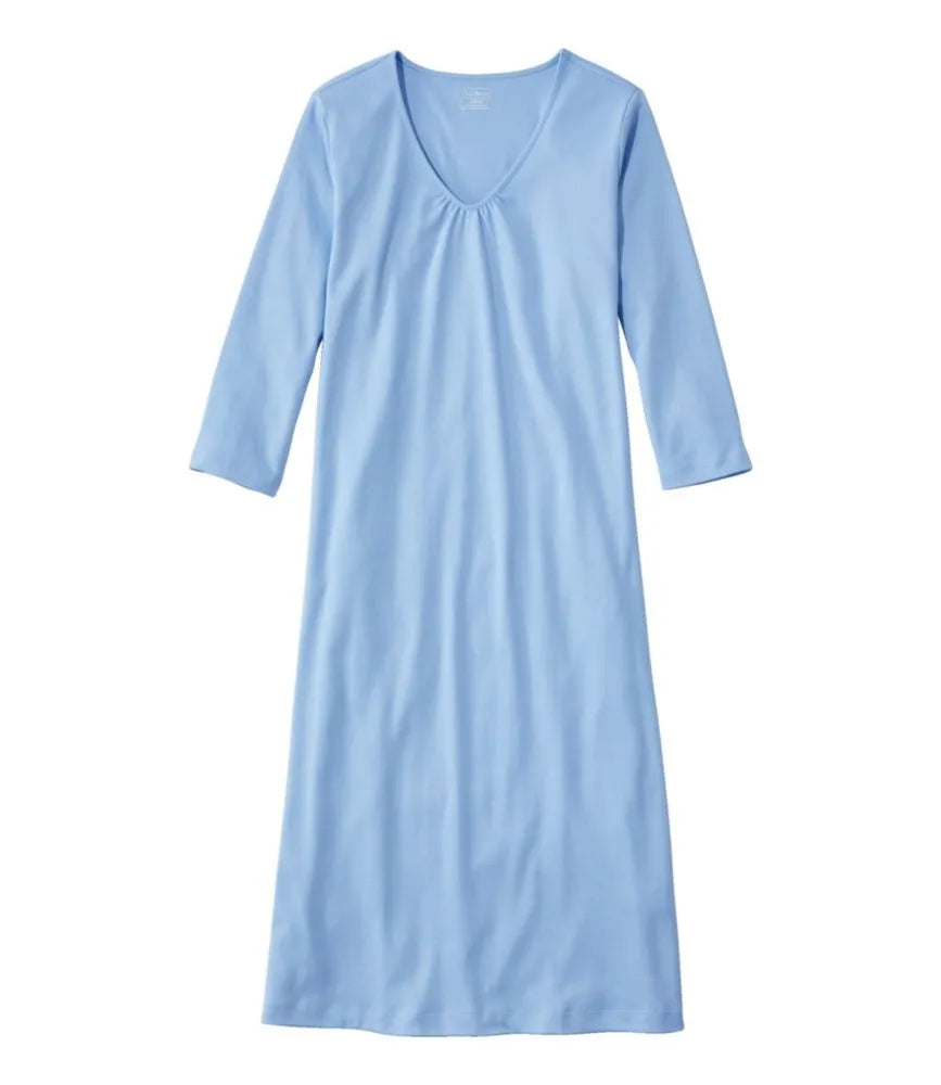 Women's Supima® Cotton Nightgown, V-Neck Three-Quarter-Sleeve