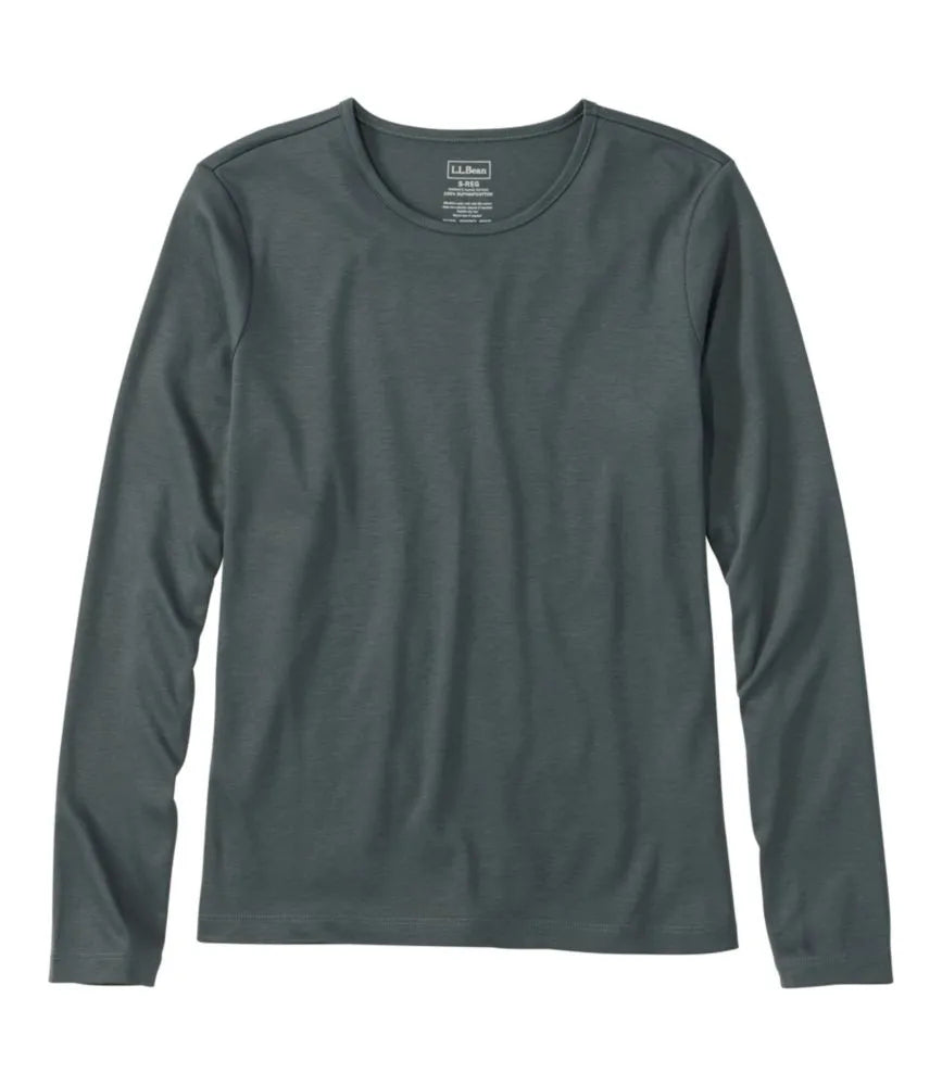 Women's Pima Cotton Tee, Long-Sleeve Crewneck
