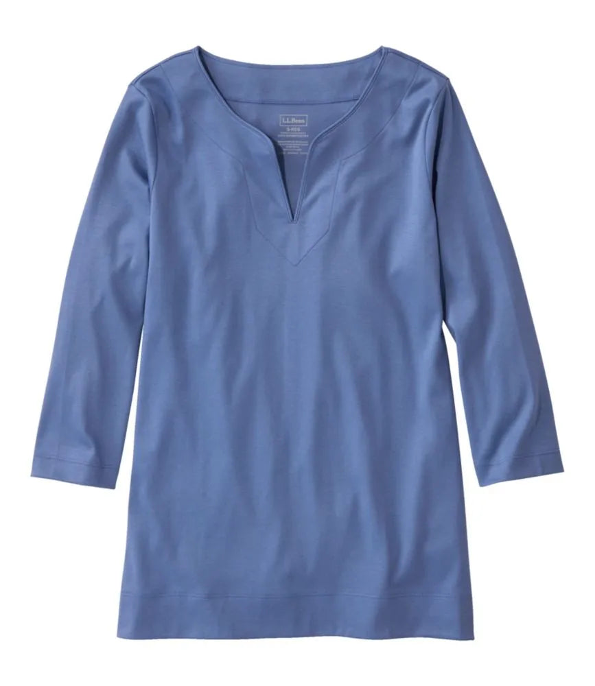 Women's Pima Cotton Tunic, Three-Quarter-Sleeve Splitneck