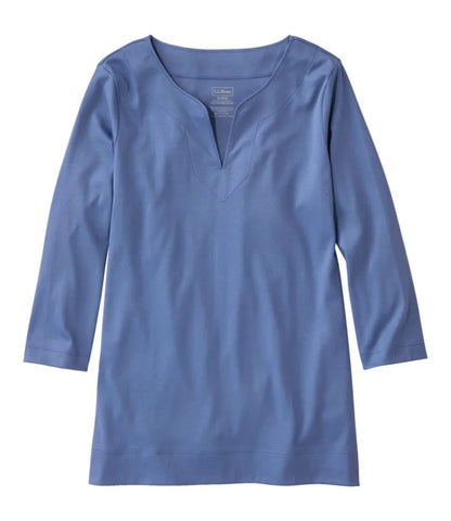 Women's Pima Cotton Tunic, Three-Quarter-Sleeve Splitneck