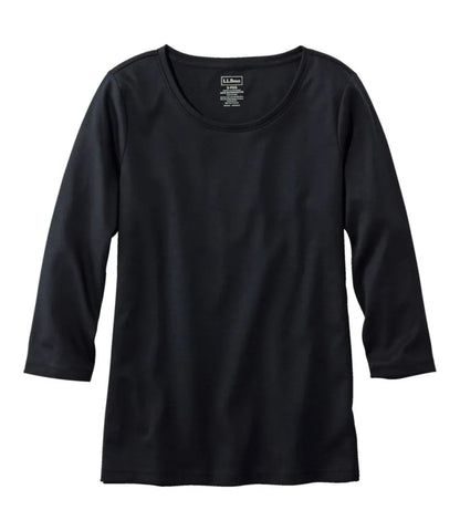 Women's Pima Cotton Shaped Tee, Three-Quarter-Sleeve Jewelneck