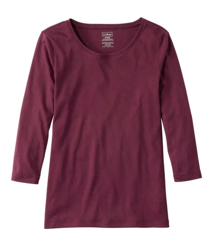 Women's Pima Cotton Shaped Tee, Three-Quarter-Sleeve Jewelneck