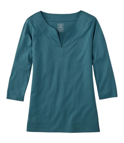 Women's Pima Cotton Tunic, Three-Quarter-Sleeve Splitneck