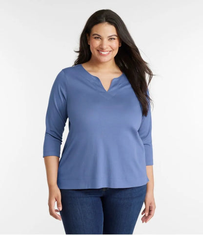 Women's Pima Cotton Tunic, Three-Quarter-Sleeve Splitneck