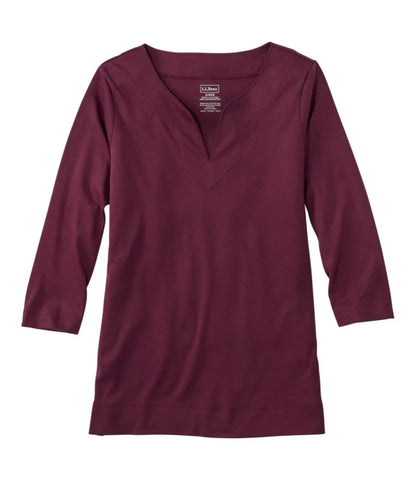 Women's Pima Cotton Tunic, Three-Quarter-Sleeve Splitneck