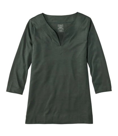 Women's Pima Cotton Tunic, Three-Quarter-Sleeve Splitneck