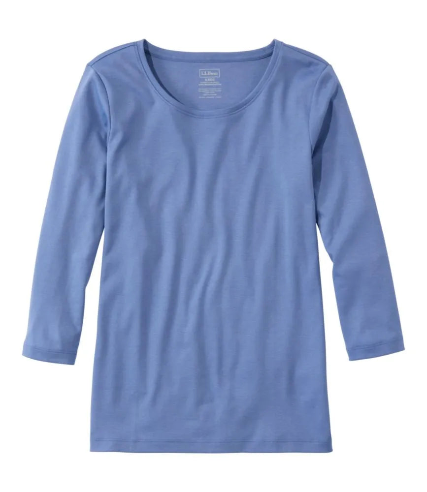 Women's Pima Cotton Shaped Tee, Three-Quarter-Sleeve Jewelneck