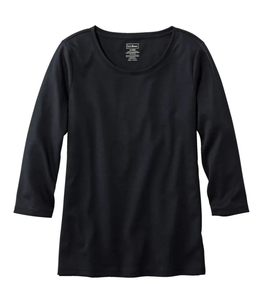 Women's Pima Cotton Shaped Tee, Three-Quarter-Sleeve Jewelneck