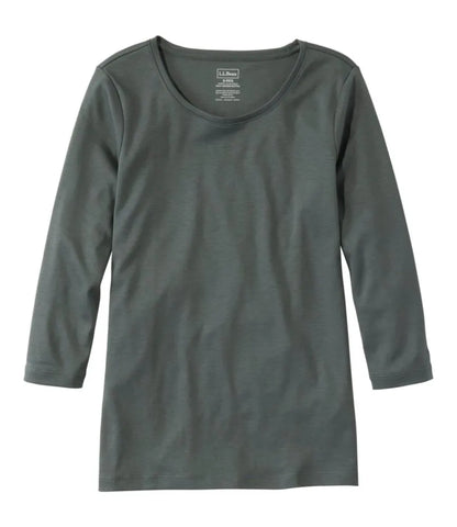 Women's Pima Cotton Shaped Tee, Three-Quarter-Sleeve Jewelneck