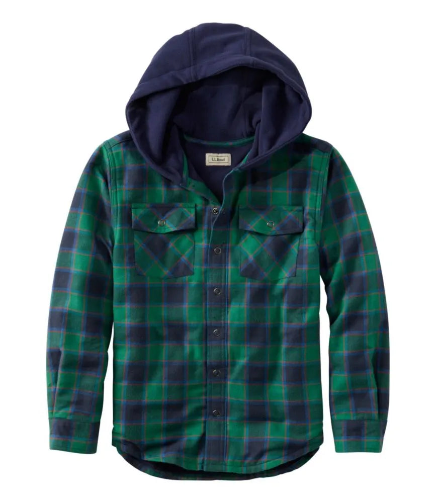 Kids' Fleece-Lined Flannel Shirt, Hooded Plaid