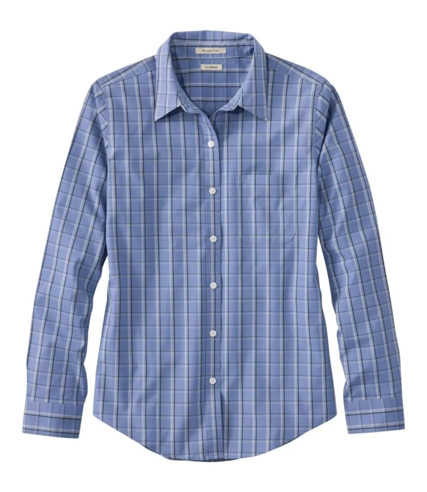 Women's Wrinkle-Free Pinpoint Oxford Shirt, Long-Sleeve Relaxed Fit Plaid