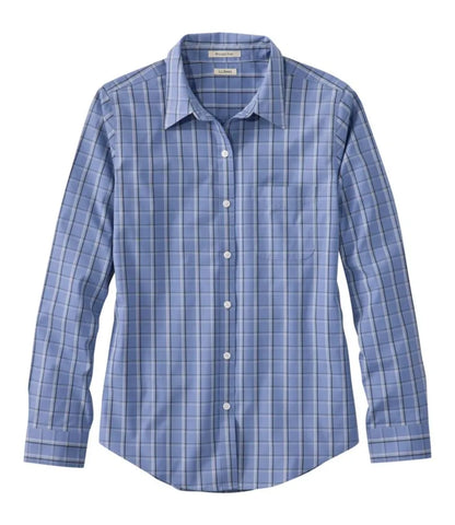 Women's Wrinkle-Free Pinpoint Oxford Shirt, Long-Sleeve Relaxed Fit Plaid