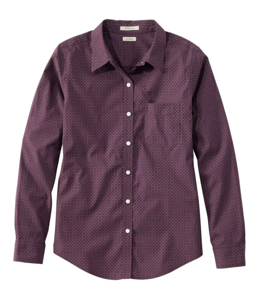 Women's Wrinkle-Free Pinpoint Oxford Shirt, Relaxed Fit Long-Sleeve Print