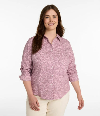 Women's Wrinkle-Free Pinpoint Oxford Shirt, Relaxed Fit Long-Sleeve Print