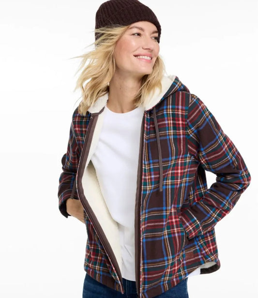 Women's Scotch Plaid Flannel Shirt, Sherpa-Lined Zip Hoodie