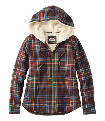 Women's Scotch Plaid Flannel Shirt, Sherpa-Lined Zip Hoodie
