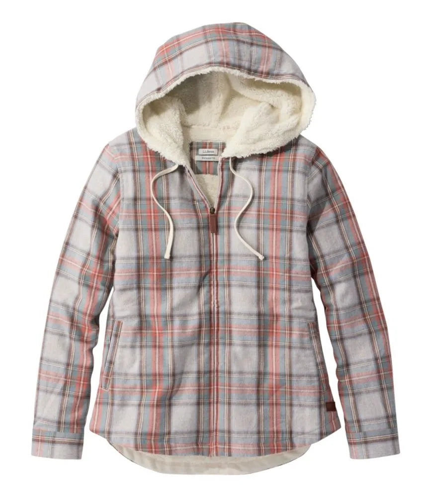 Women's Scotch Plaid Flannel Shirt, Sherpa-Lined Zip Hoodie