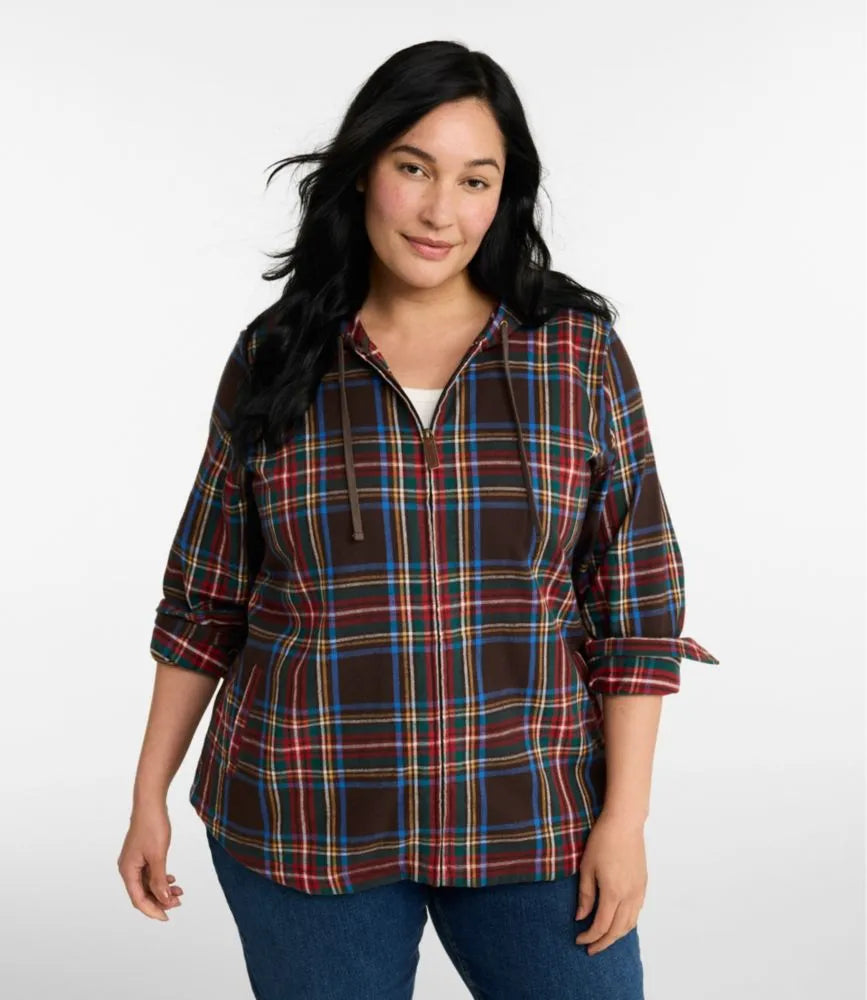 Women's Scotch Plaid Flannel Shirt, Relaxed Zip Hoodie