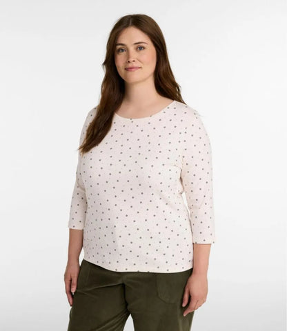Women's Pima Cotton Shaped Jewelneck Tee, Three-Quarter-Sleeve Print