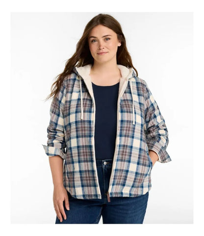 Women's Scotch Plaid Flannel Shirt, Sherpa-Lined Zip Hoodie