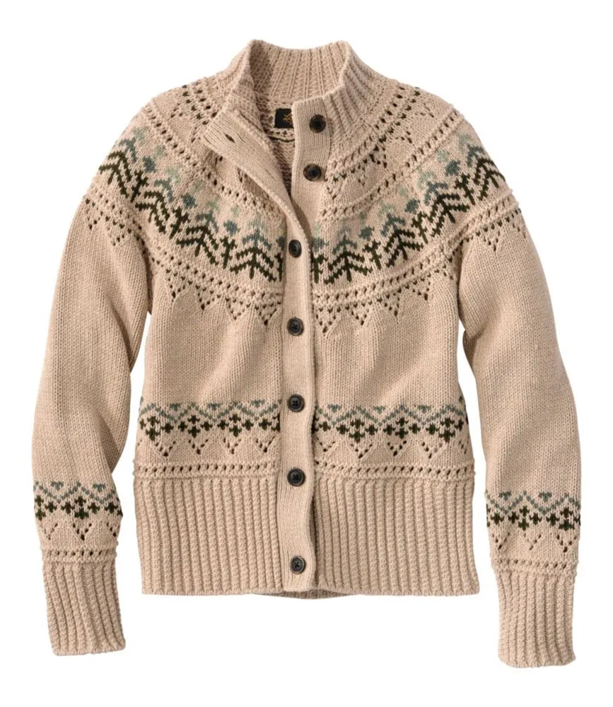 Women's Signature Cotton Fisherman Sweater, Short Cardigan Fair Isle