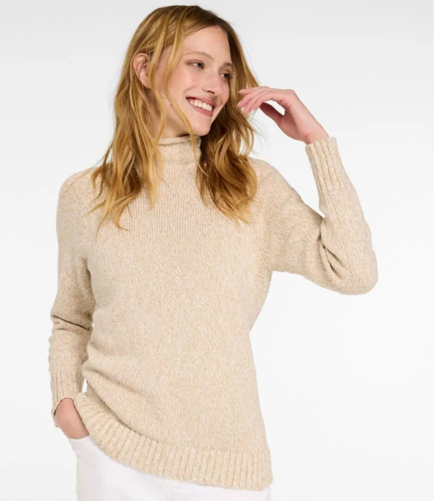 Women's Cotton Ragg Sweater, Funnelneck Pullover