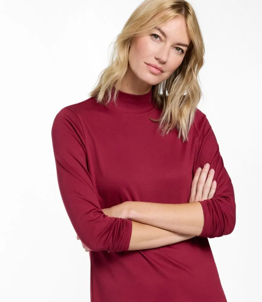 Women's Pima Cotton Tee, Long-Sleeve Mockneck