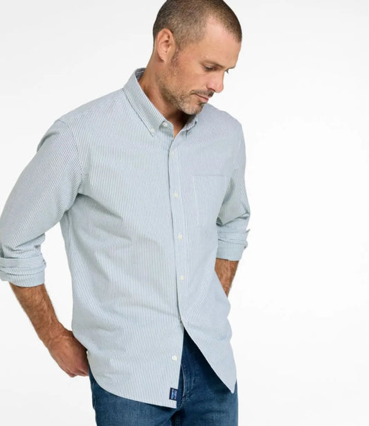 Men's Comfort Stretch Oxford Shirt, Traditional Untucked Fit, Stripe