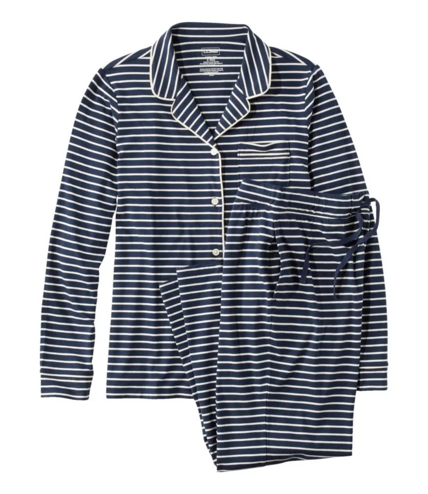Women's Super-Soft Shrink-Free Button Front Pajama Set, Stripe