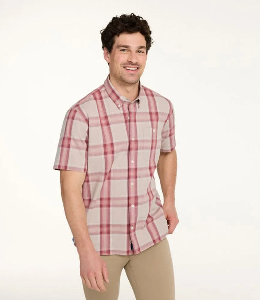 Men's Comfort Stretch® Chambray Shirt, Traditional Untucked Fit, Short-Sleeve, Plaid