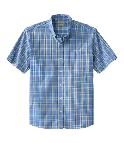 Men's Comfort Stretch® Chambray Shirt, Traditional Untucked Fit, Short-Sleeve, Plaid