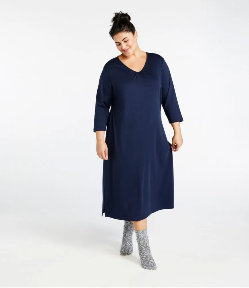 Women's Supima® Cotton Nightgown, V-Neck Three-Quarter-Sleeve