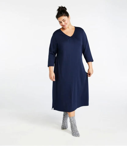 Women's Supima® Cotton Nightgown, V-Neck Three-Quarter-Sleeve