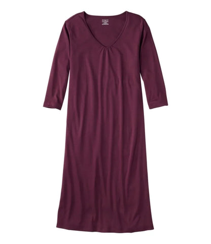 Women's Supima® Cotton Nightgown, V-Neck Three-Quarter-Sleeve