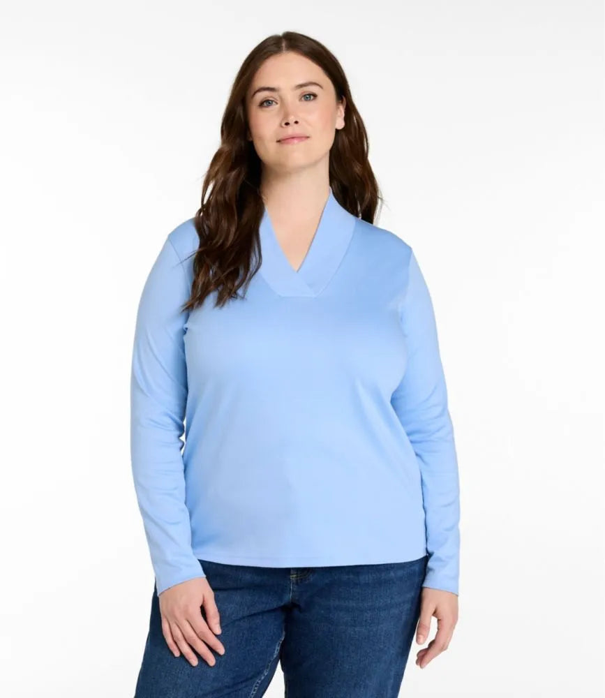 Women's Pima Cotton Tee, Shawl Long-Sleeve