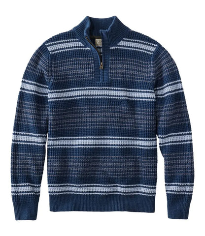 Men's Organic Cotton Waffle Sweater, Quarter Zip, Stripe