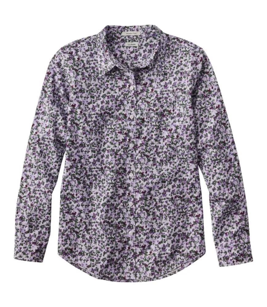 Women's Wrinkle-Free Pinpoint Oxford Shirt, Relaxed Fit Long-Sleeve Print