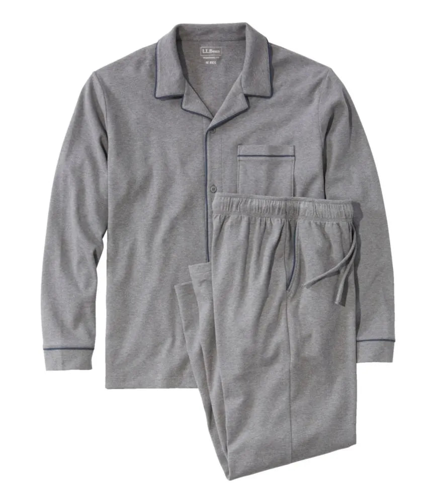Men's Bean's Cotton Knit Pajamas, Button-Front PJ Set