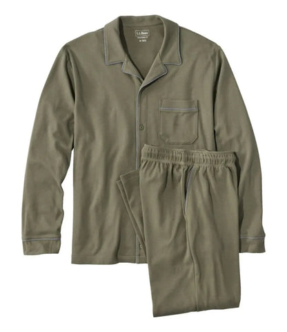 Men's Bean's Cotton Knit Pajamas, Button-Front PJ Set