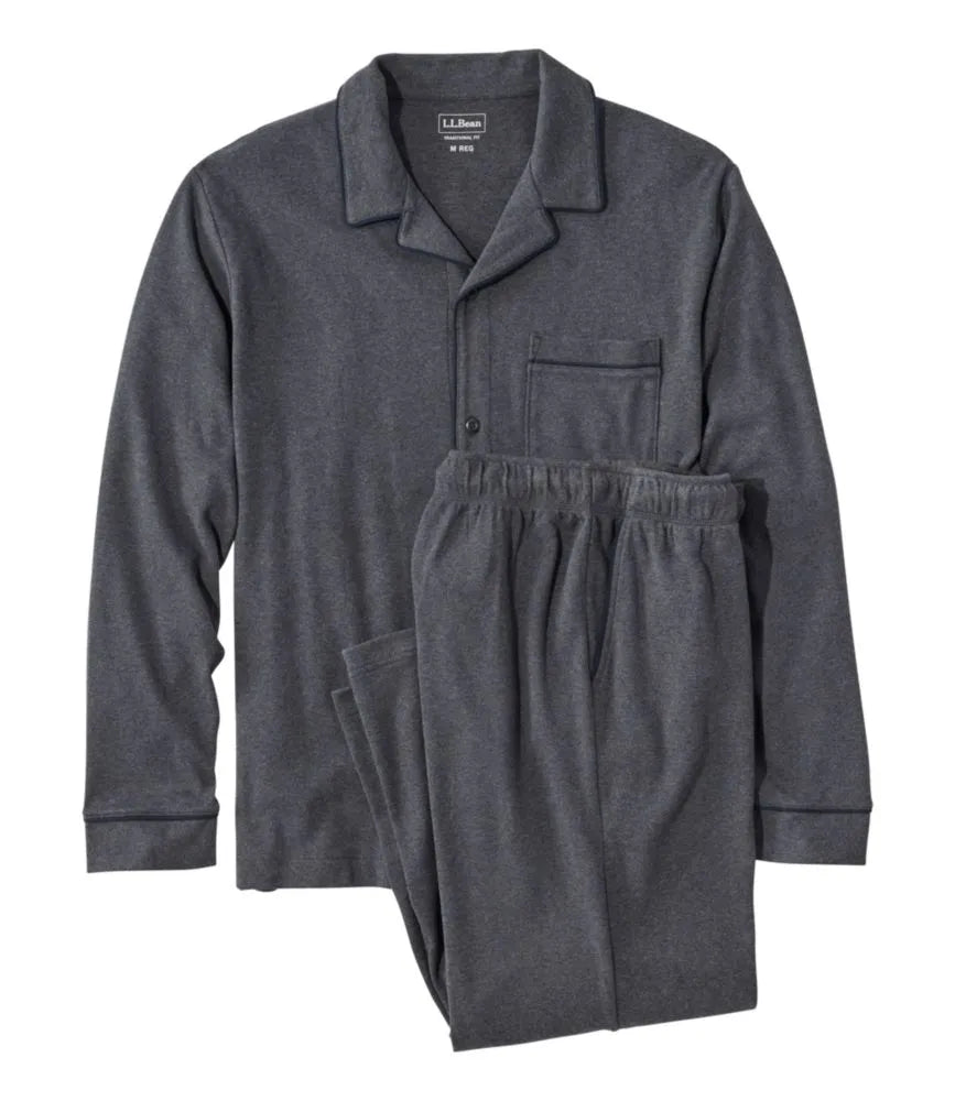 Men's Bean's Cotton Knit Pajamas, Button-Front PJ Set