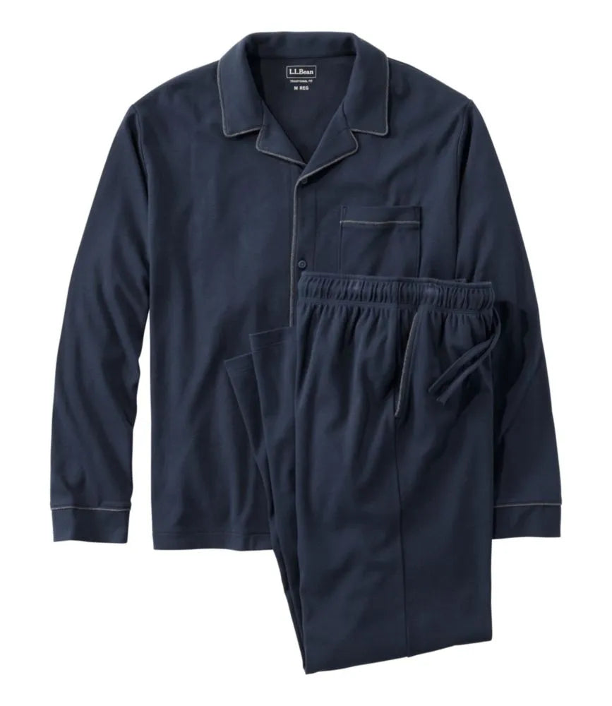 Men's Bean's Cotton Knit Pajamas, Button-Front PJ Set
