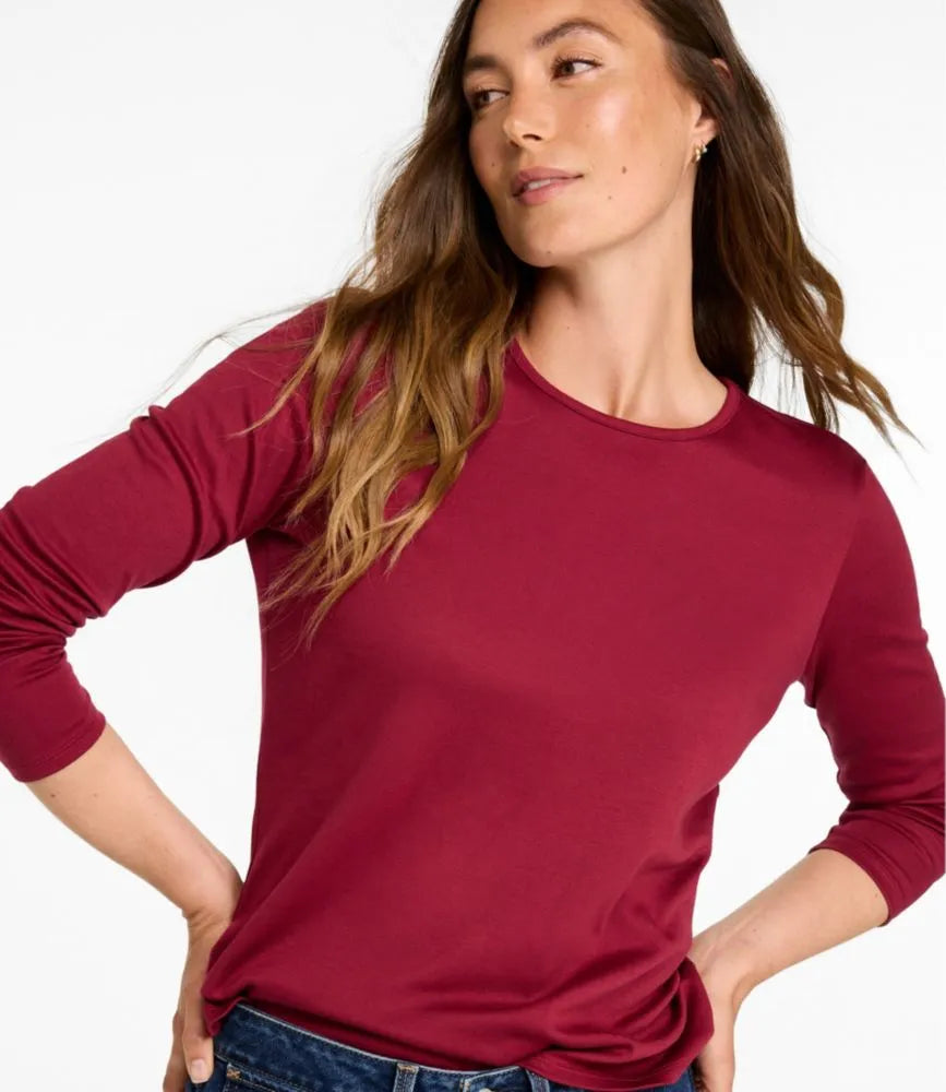 Women's Pima Cotton Tee, Long-Sleeve Crewneck