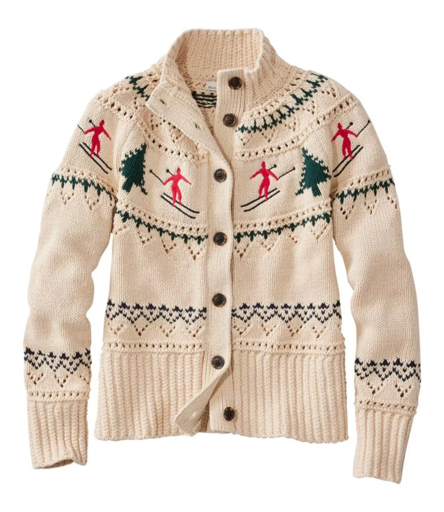 Women's Signature Cotton Fisherman Sweater, Short Cardigan Fair Isle