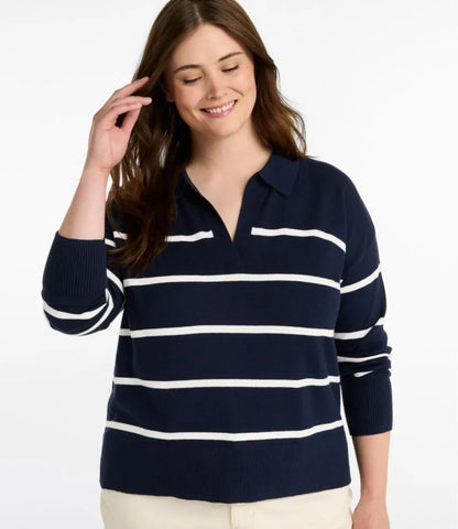 Women's Cotton/Cashmere Sweater, Polo Stripe