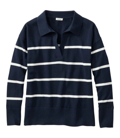Women's Cotton/Cashmere Sweater, Polo Stripe